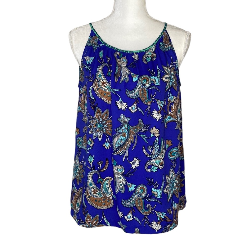 Loft Royal Blue Paisley/Floral Spaghetti Strap Relax Silhouette Top Size S